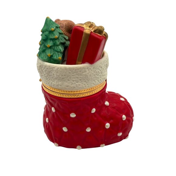 PartyLite Christmas Teddy Bear Hinged Gift Box Stocking Toys Trinket Keepsake - Picture 4 of 10